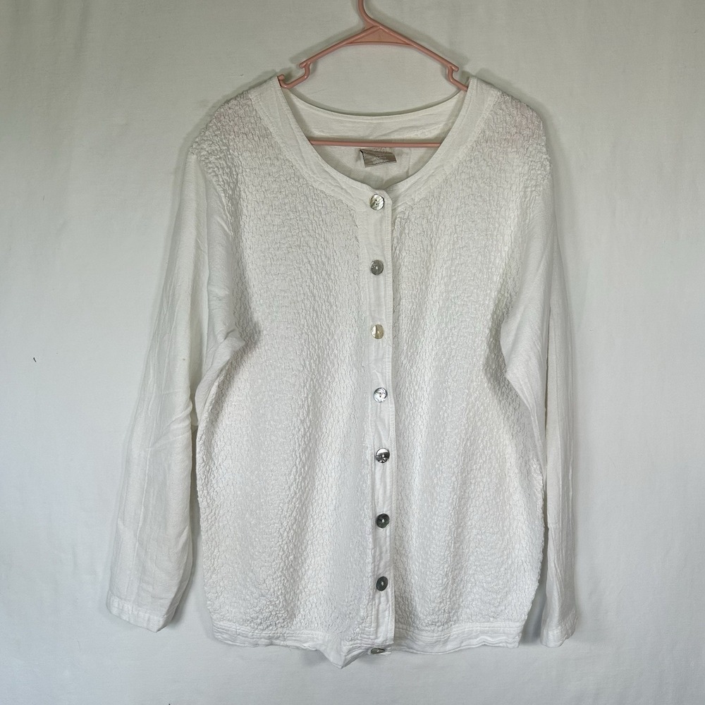 Cotton Collection White Cardigan Jacket Womens Large Textured Button Front USA